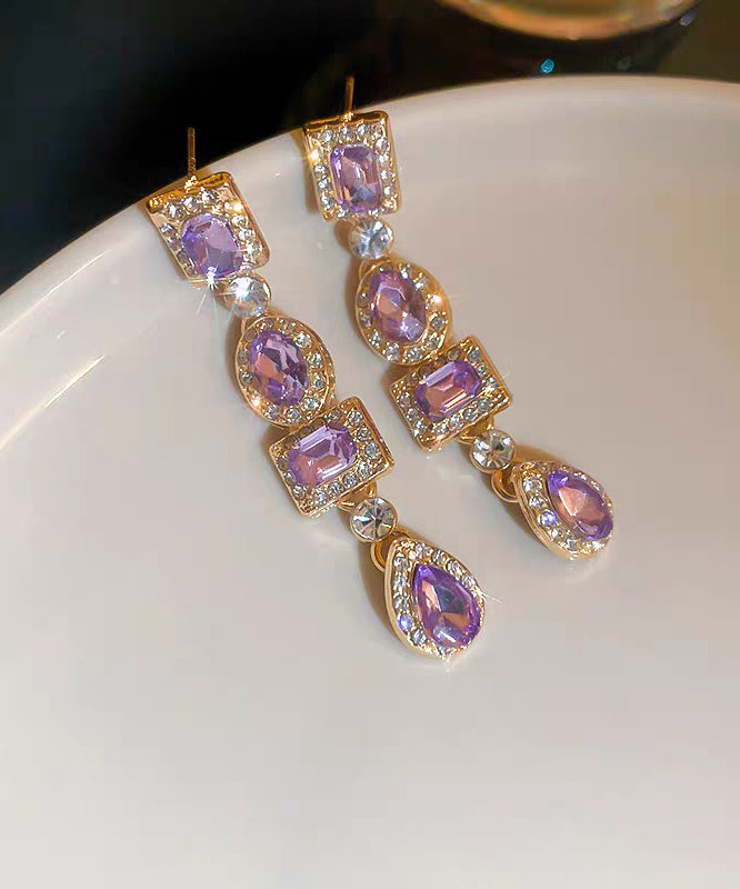 Style Purple Alloy Zircon Water Drople Drop Earrings