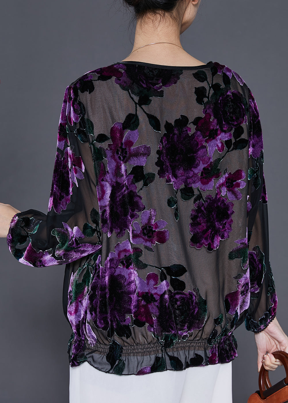 Style Purple Jacquard Hollow Out Tulle Top Spring