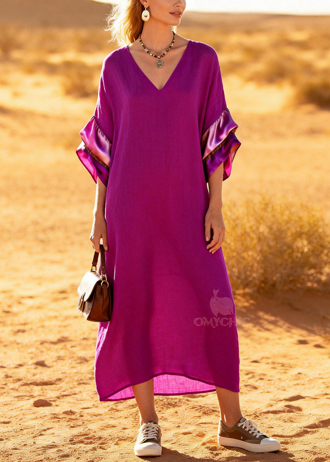 Style Purple Oversized Patchwork Cotton Holiday Dress Summer