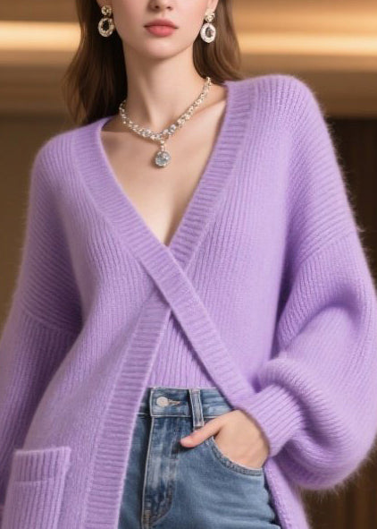 Style Purple Side Open Patchwork Faux Fur Long Knit Dress Winter