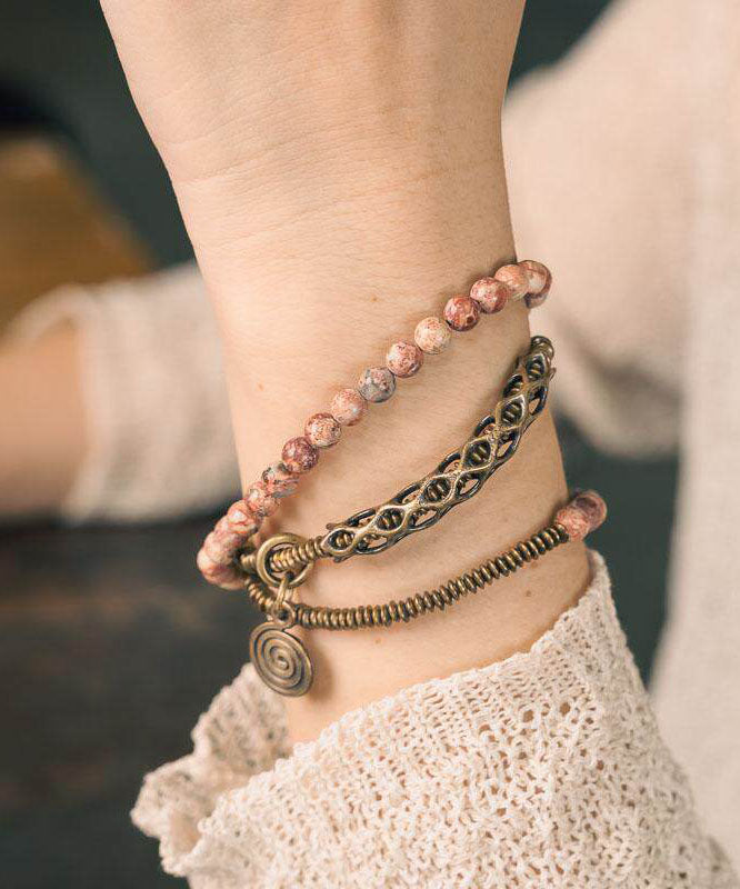 Style Red Copper Patchwork Matte Layered Beading Unisex Charm Bracelet