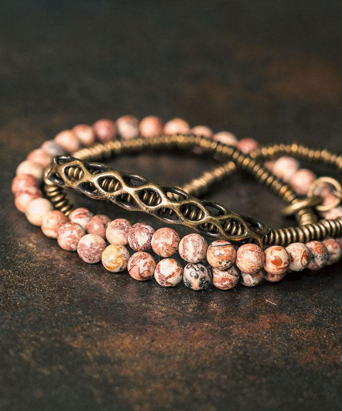 Style Red Copper Patchwork Matte Layered Beading Unisex Charm Bracelet