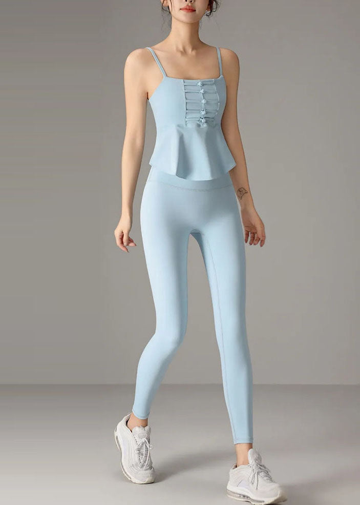 Style Red Spaghetti Strap Top And Gym Shark Leggings Two Pieces Set Summer