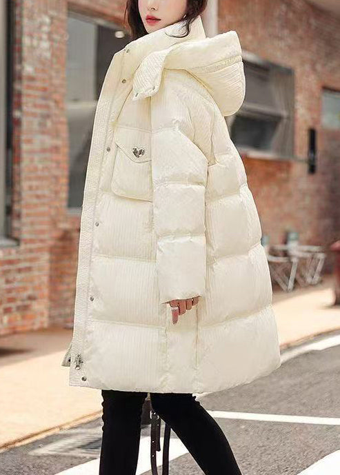 Style Rose Hooded Pockets Duck Down Puffers Jackets Winter