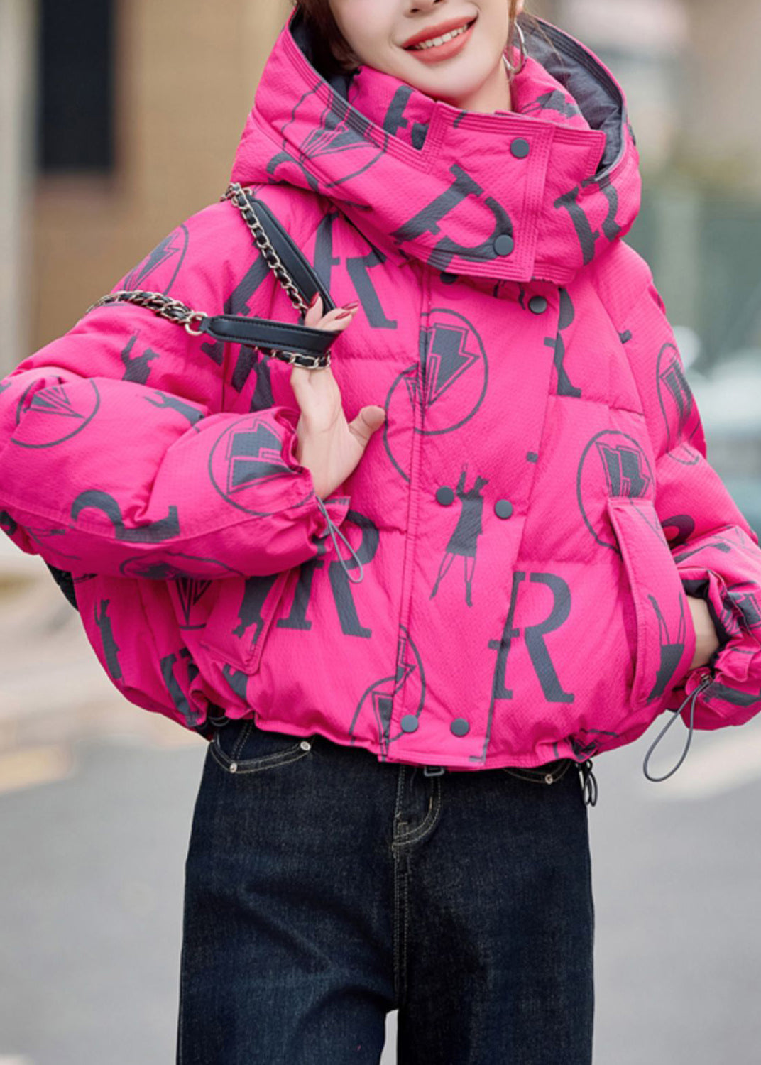 Style Rose Hooded Print Duck Down Canada Goose Jacket Winter