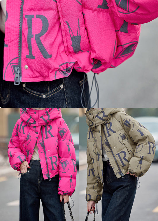 Style Rose Hooded Print Duck Down Canada Goose Jacket Winter