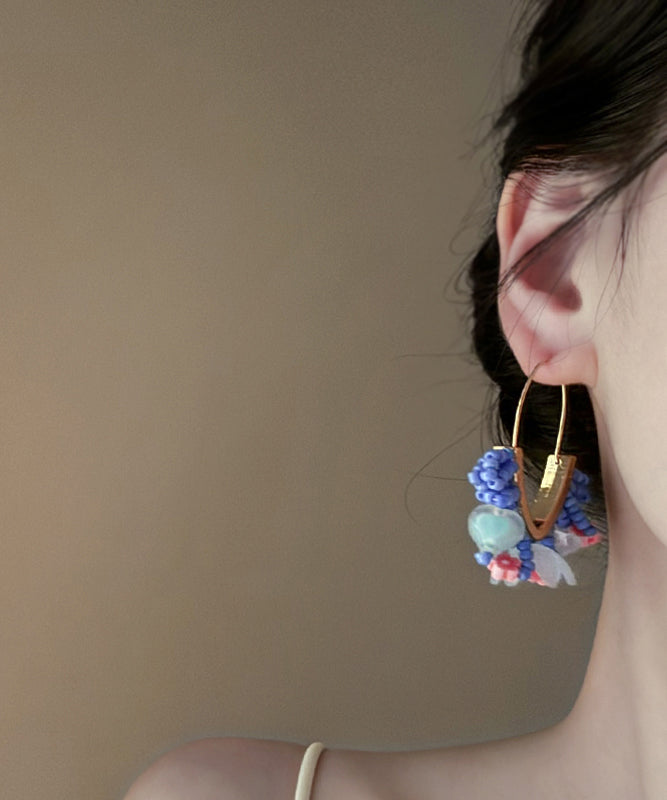 Style Rose Sterling Silver Alloy Beading Chiffon Hoop Earrings - Omychic