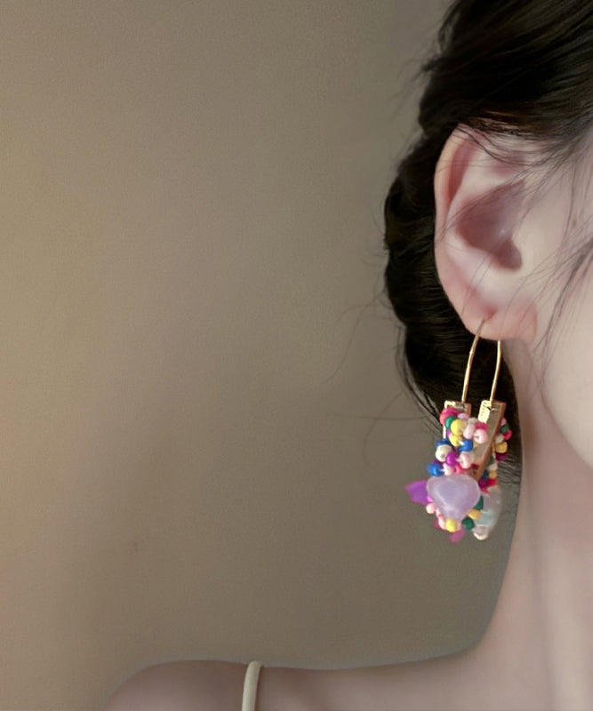 Style Rose Sterling Silver Alloy Beading Chiffon Hoop Earrings - Omychic