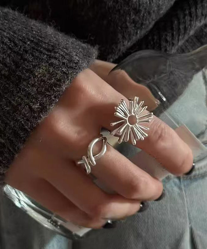 Style Silk Alloy Asymmetrical Fireworks Hollow Out Rings Two-Piece Set