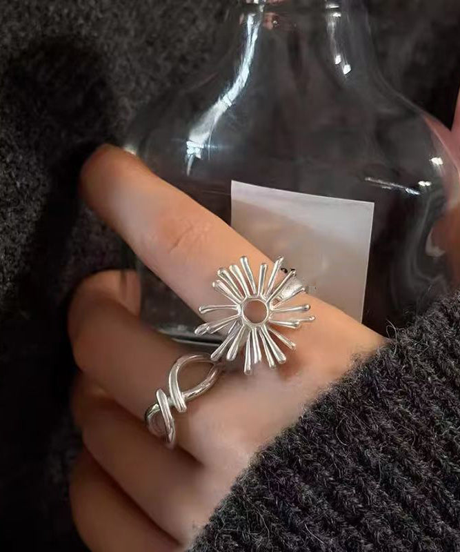 Style Silk Alloy Asymmetrical Fireworks Hollow Out Rings Two-Piece Set
