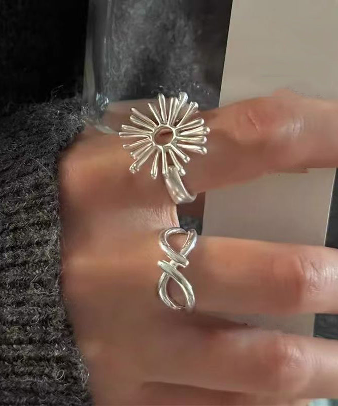 Style Silk Alloy Asymmetrical Fireworks Hollow Out Rings Two-Piece Set