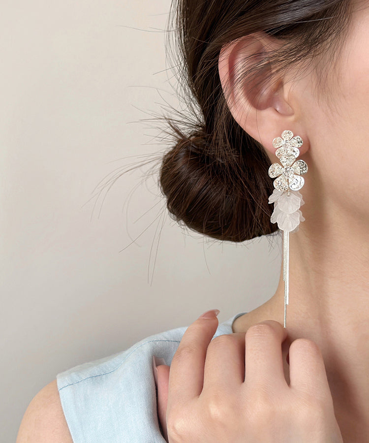 Style Silk Copper Alloy Acrylic Zircon Floral Tassel Drop Earrings