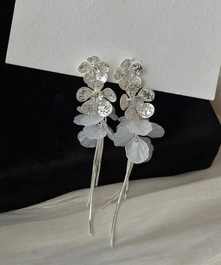 Style Silk Copper Alloy Acrylic Zircon Floral Tassel Drop Earrings