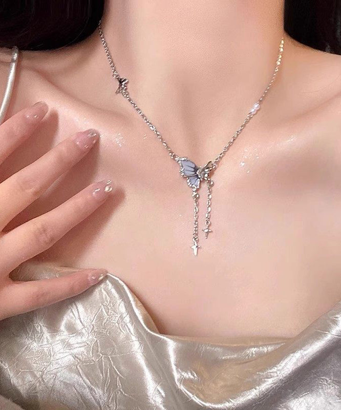 Style Silk Copper Alloy Zircon Butterfly Pendant Necklace - Omychic