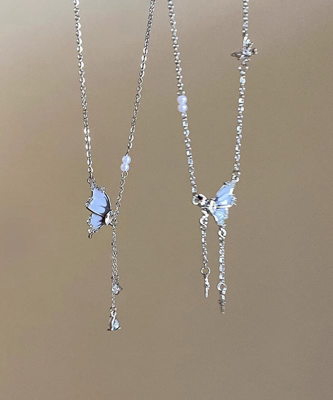 Style Silk Copper Alloy Zircon Butterfly Pendant Necklace - Omychic