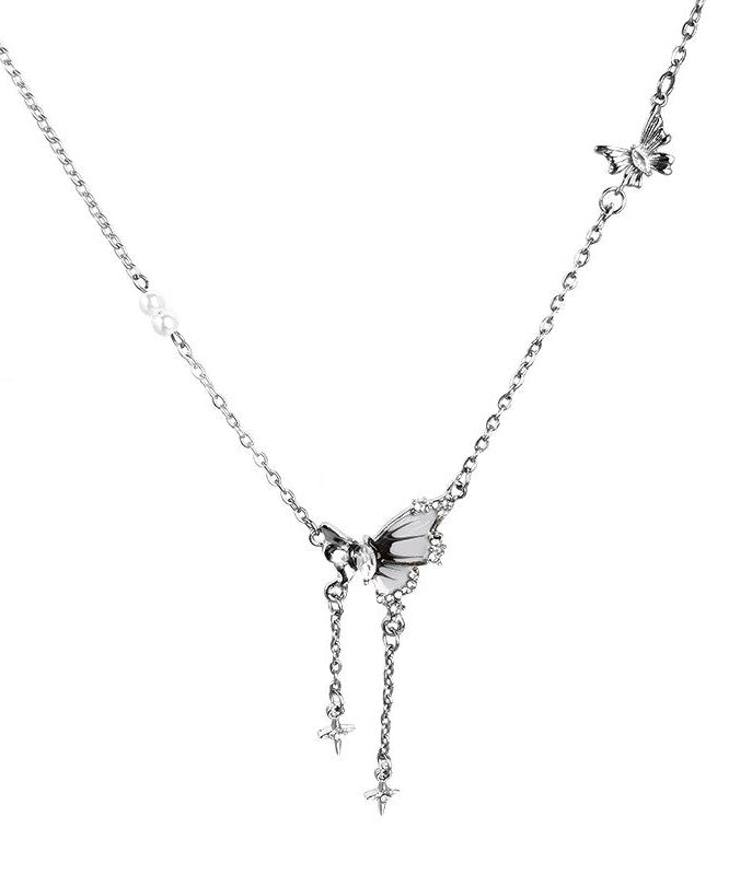 Style Silk Copper Alloy Zircon Butterfly Pendant Necklace - Omychic
