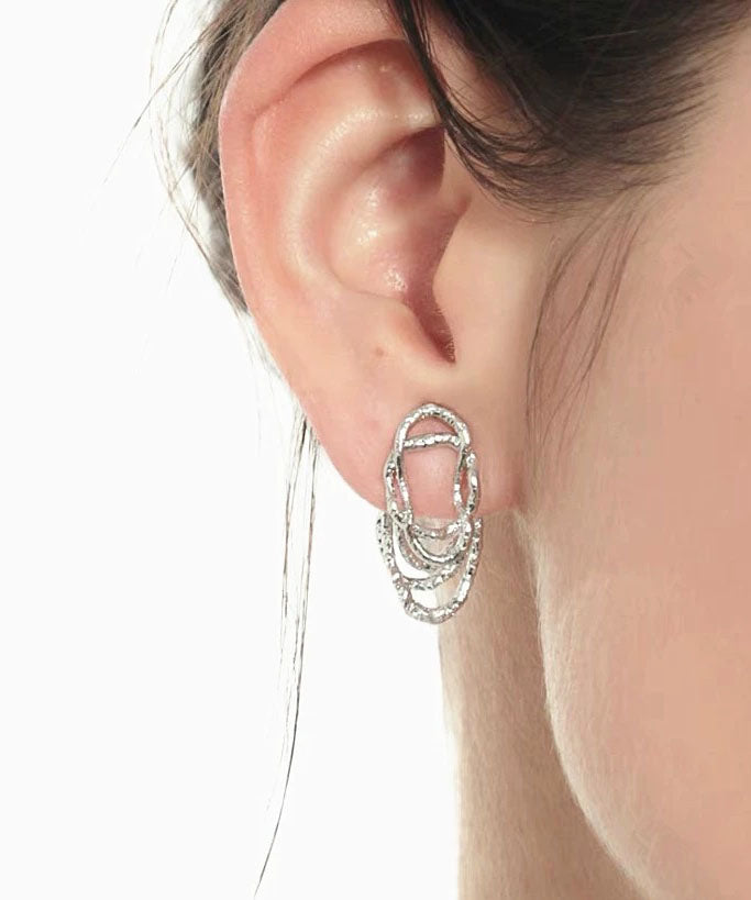 Style Silk Copper Lace Hollow Out Line Hoop Earrings