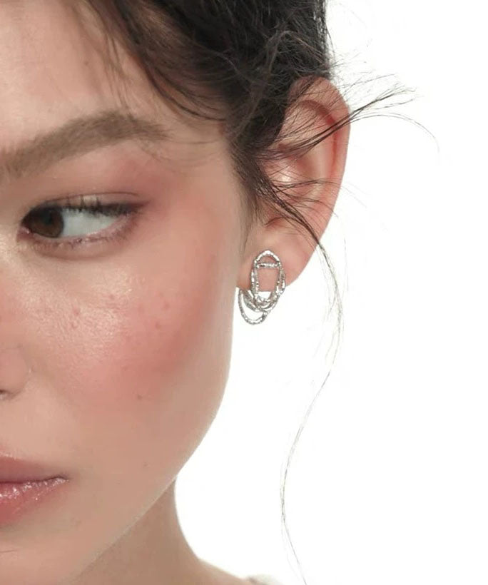 Style Silk Copper Lace Hollow Out Line Hoop Earrings