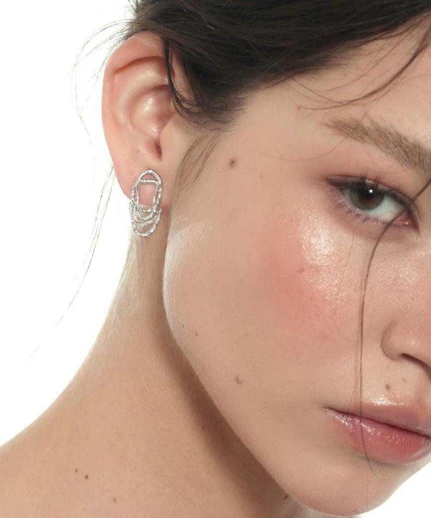 Style Silk Copper Lace Hollow Out Line Hoop Earrings