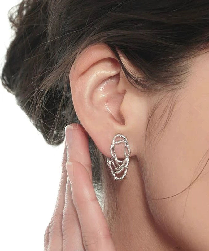 Style Silk Copper Lace Hollow Out Line Hoop Earrings