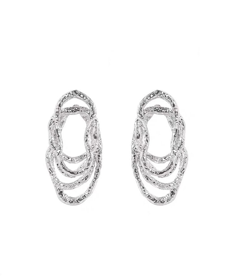 Style Silk Copper Lace Hollow Out Line Hoop Earrings