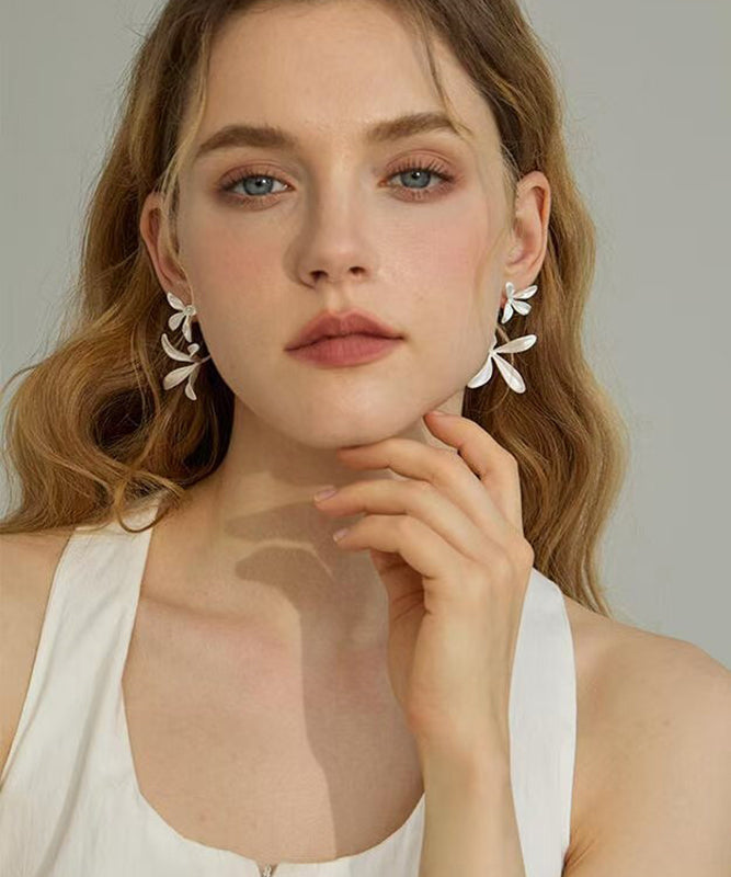 Style Silk Copper Overgild Enamel Drip Glaze Orchid Stud Earrings