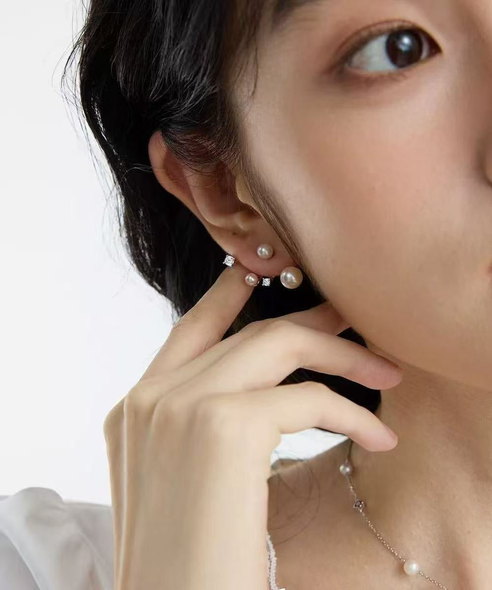 Style Silk Copper Zircon Gypsophilah Pearl Stud Earrings