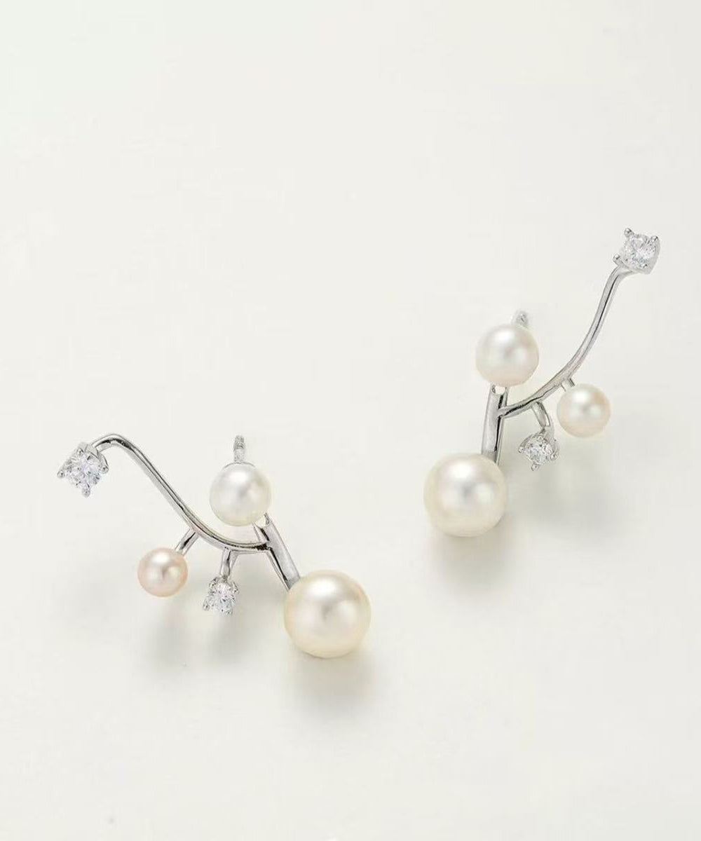 Style Silk Copper Zircon Gypsophilah Pearl Stud Earrings