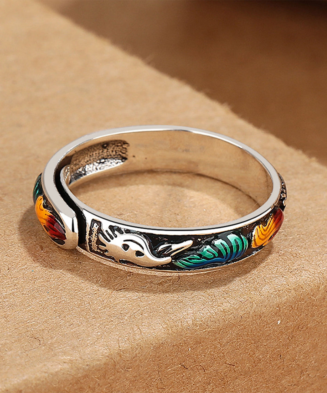 Style Silk Sterling Silver Enamel Nine-Tailed Fox Open Rings