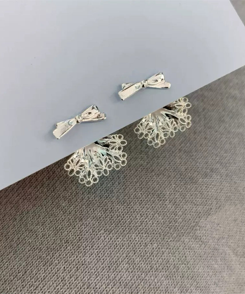 Style Silk Sterling Silver Lace Bow Stud Earrings