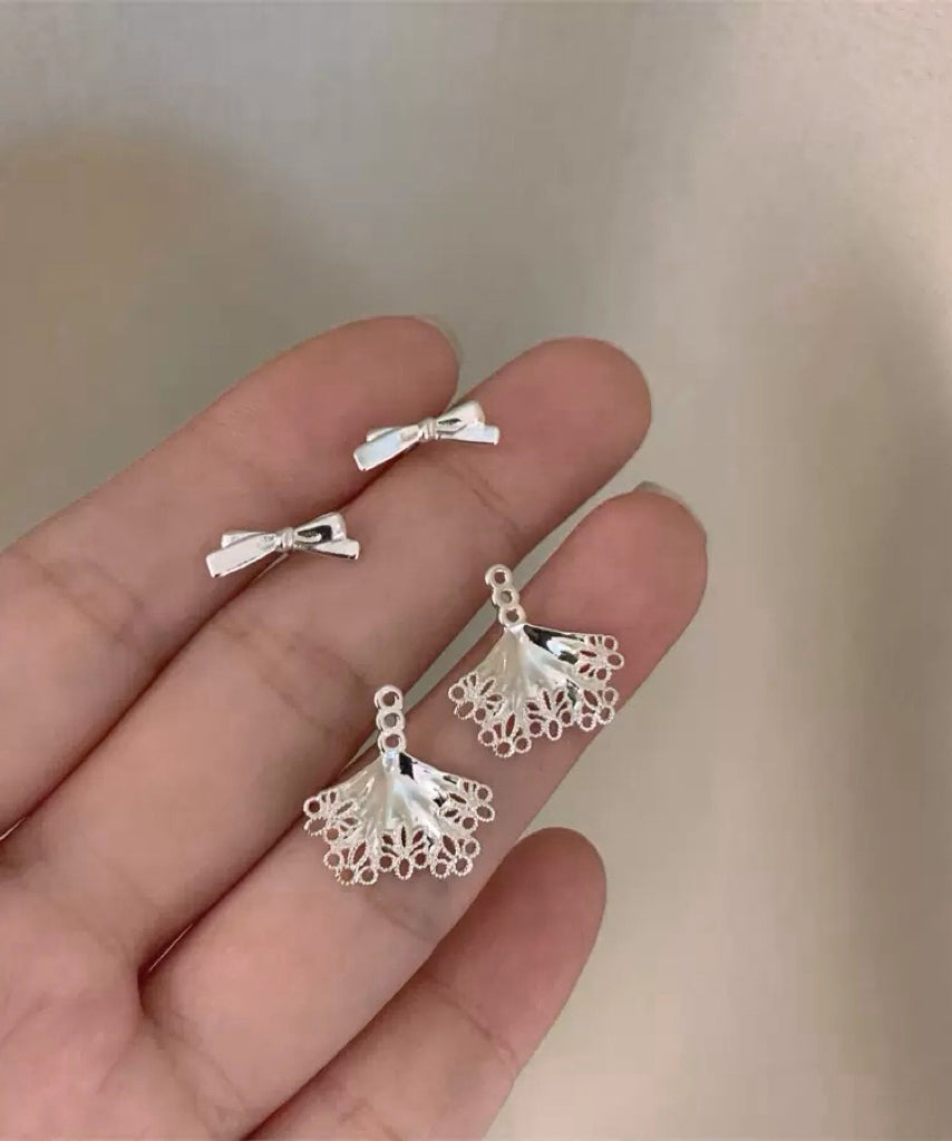 Style Silk Sterling Silver Lace Bow Stud Earrings