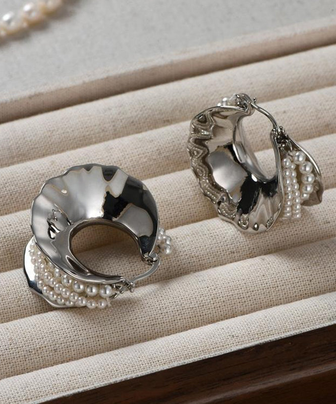 Style Silk Sterling Silver Pearl Hoop Earrings