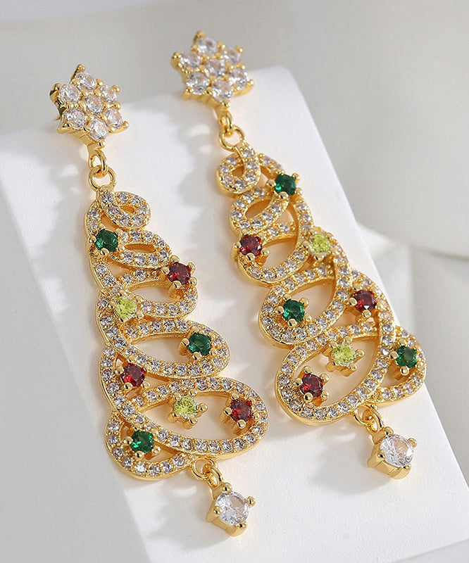 Style Silvery Christmas Tree Tasseled Colorful Zircon Drop Earrings
