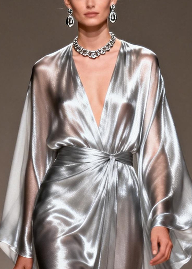 Style Silvery Exra Large Hem Draping Chiffon Ankle Dress Summer