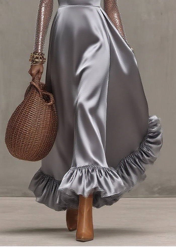 Style Silvery Puff Sleeve Patchwork Tulle Exra Large Hem Party Dress