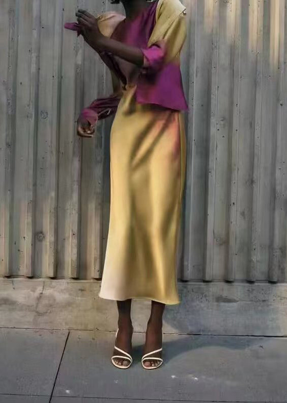 Style Slim Fit Tie Dye Silk Dresses Butterfly Sleeve - Omychic