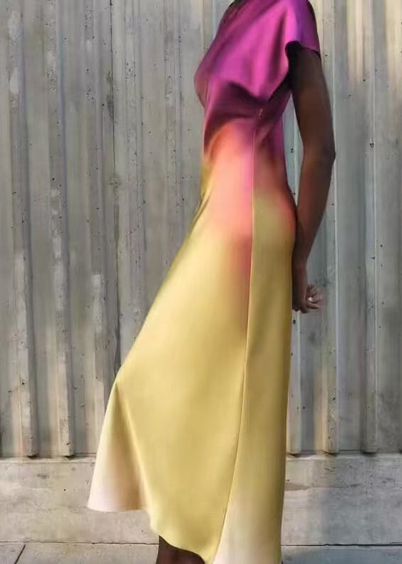 Style Slim Fit Tie Dye Silk Dresses Butterfly Sleeve - Omychic