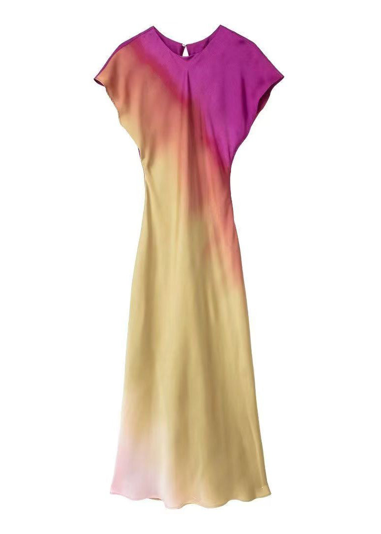 Style Slim Fit Tie Dye Silk Dresses Butterfly Sleeve - Omychic