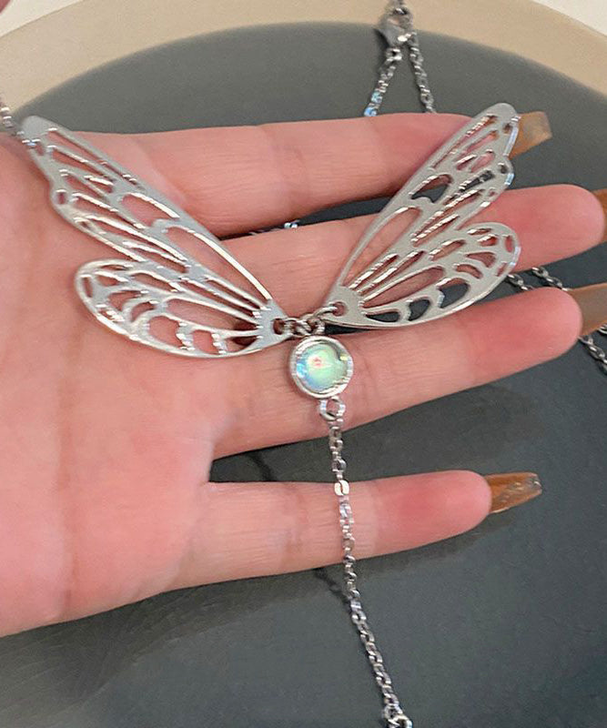 Style Stainless Steel Butterfly Wing Hollow Out Tassek Lariat Necklace