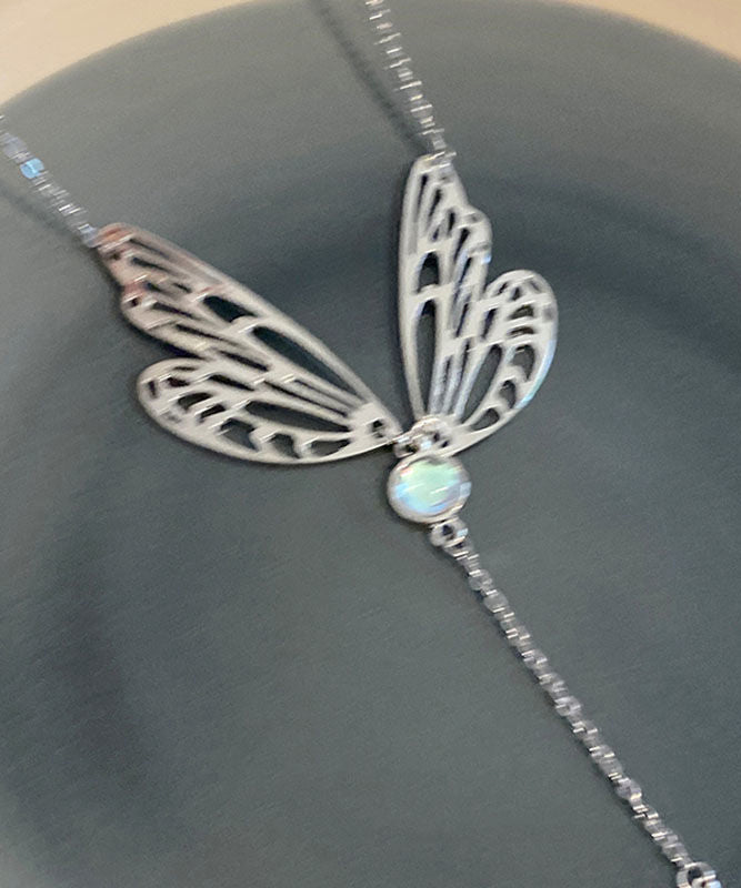 Style Stainless Steel Butterfly Wing Hollow Out Tassek Lariat Necklace