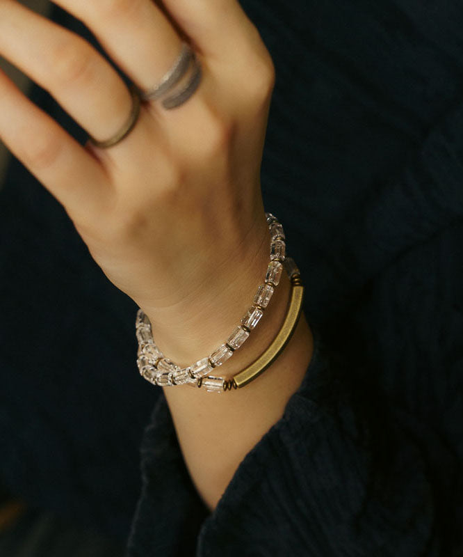 Style White Alloy Crystal Patchwork Double-Layer Unisex Chain Bracelet
