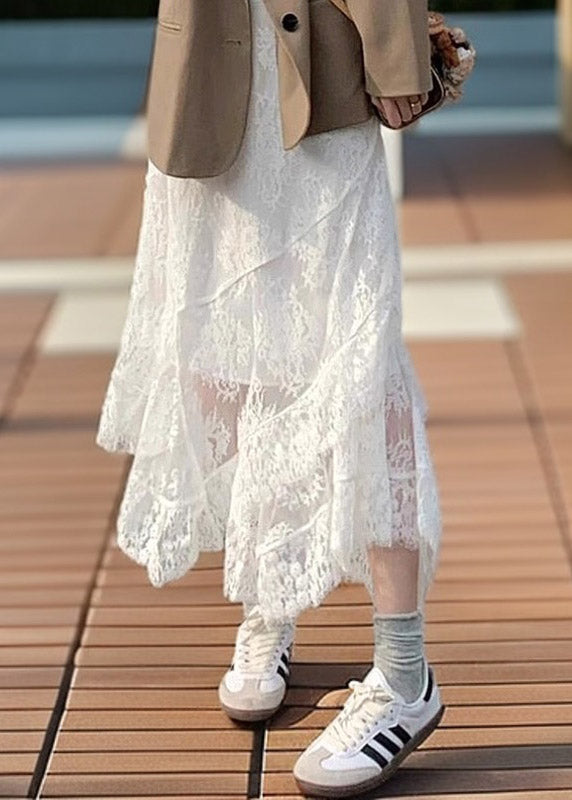 Style White Asymmetrical Patchwork Lace A Line Skirts