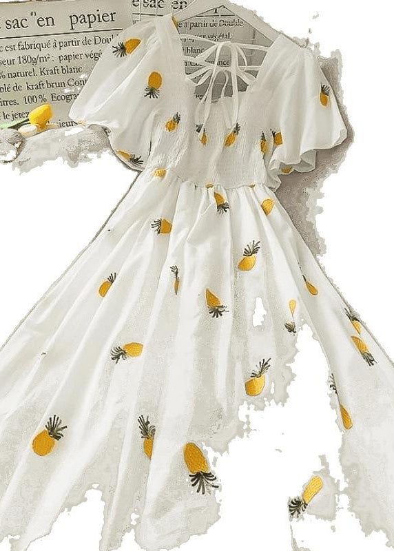 Style White Backless Print Cotton Long Dress Summer