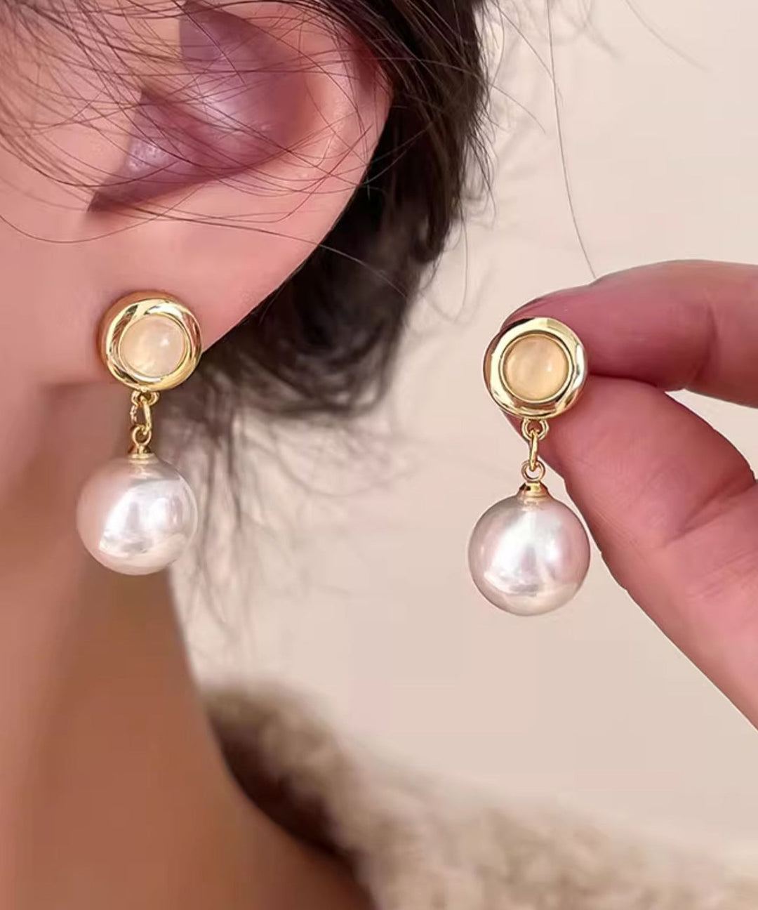 Style White Copper Overgild Pearl Drop Earrings
