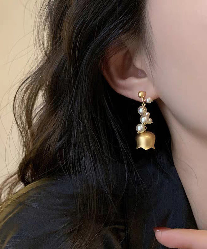 Style White Copper Overgild Pearl Lily Of The Valley Drop Earrings