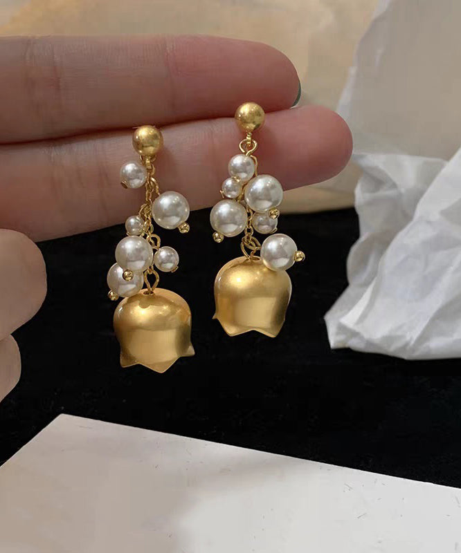 Style White Copper Overgild Pearl Lily Of The Valley Drop Earrings