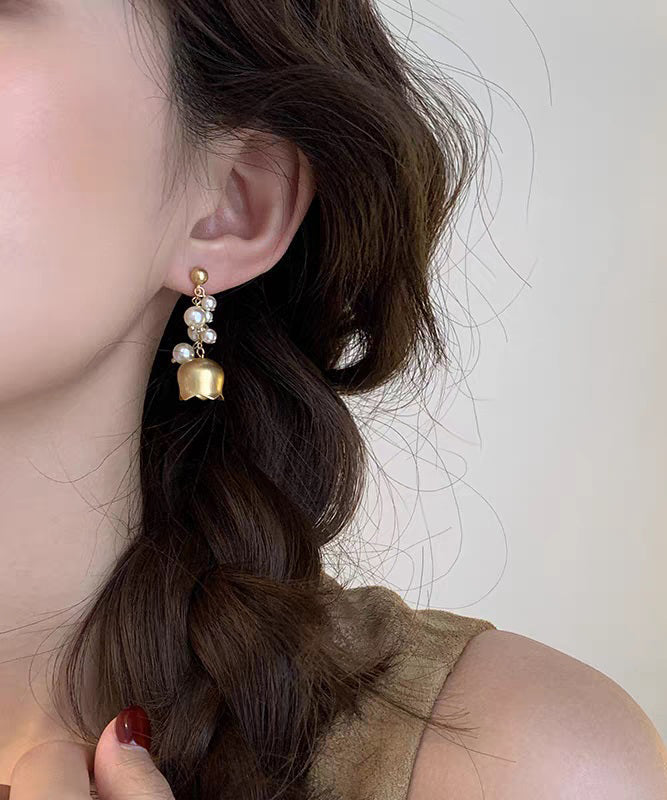 Style White Copper Overgild Pearl Lily Of The Valley Drop Earrings