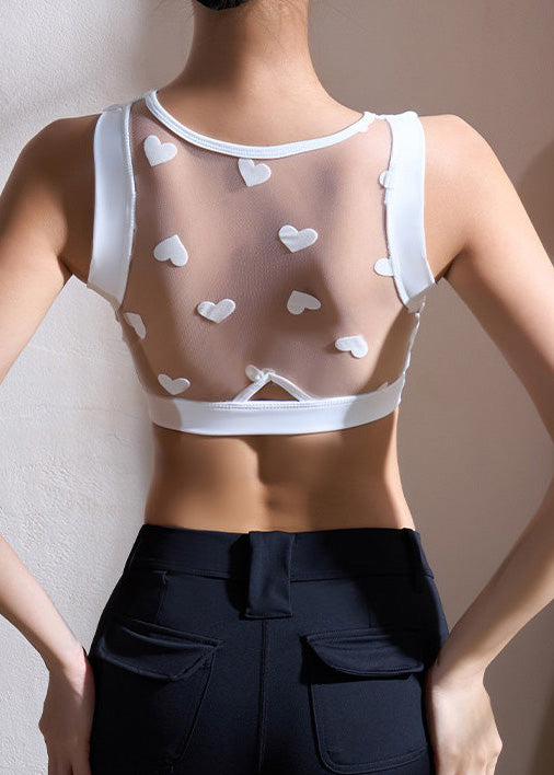 Style White Heart Tulle Patchwork Tank Tops Workout