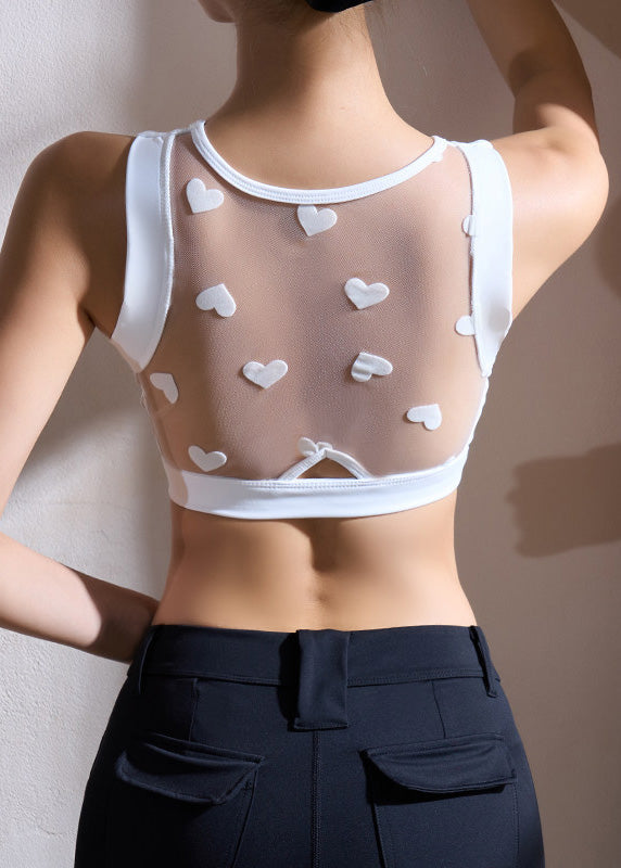 Style White Heart Tulle Patchwork Tank Tops Workout