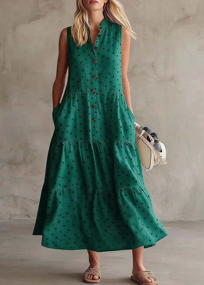 Style White O-Neck Dot Patchwork Maxi Dress Summer